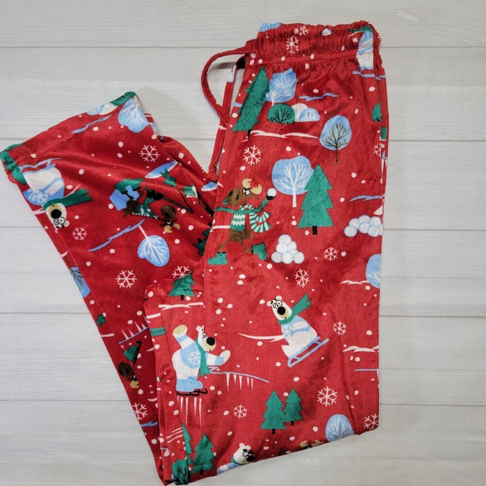 Briefly Stated Mens Red Polar Bear Christmas Pajama Pants Size Small